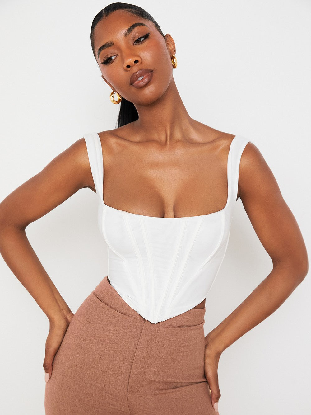 Fishbone Square Neck Cropped Navel Outer Sling Top