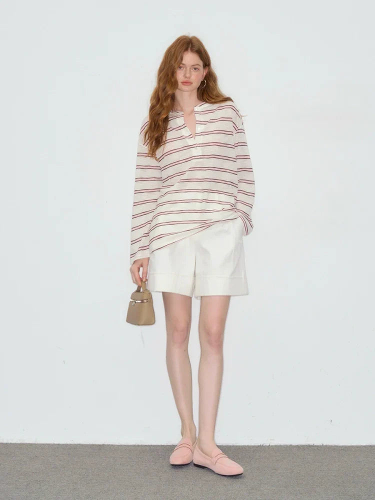 Striped V-Neck Long Sleeve Sweatshirt