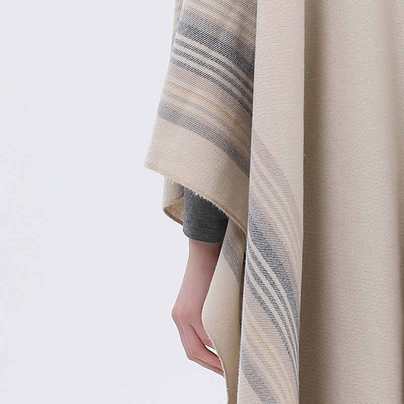 New Europeanstyle Simple Fashionable Split Polyester Striped Scarf