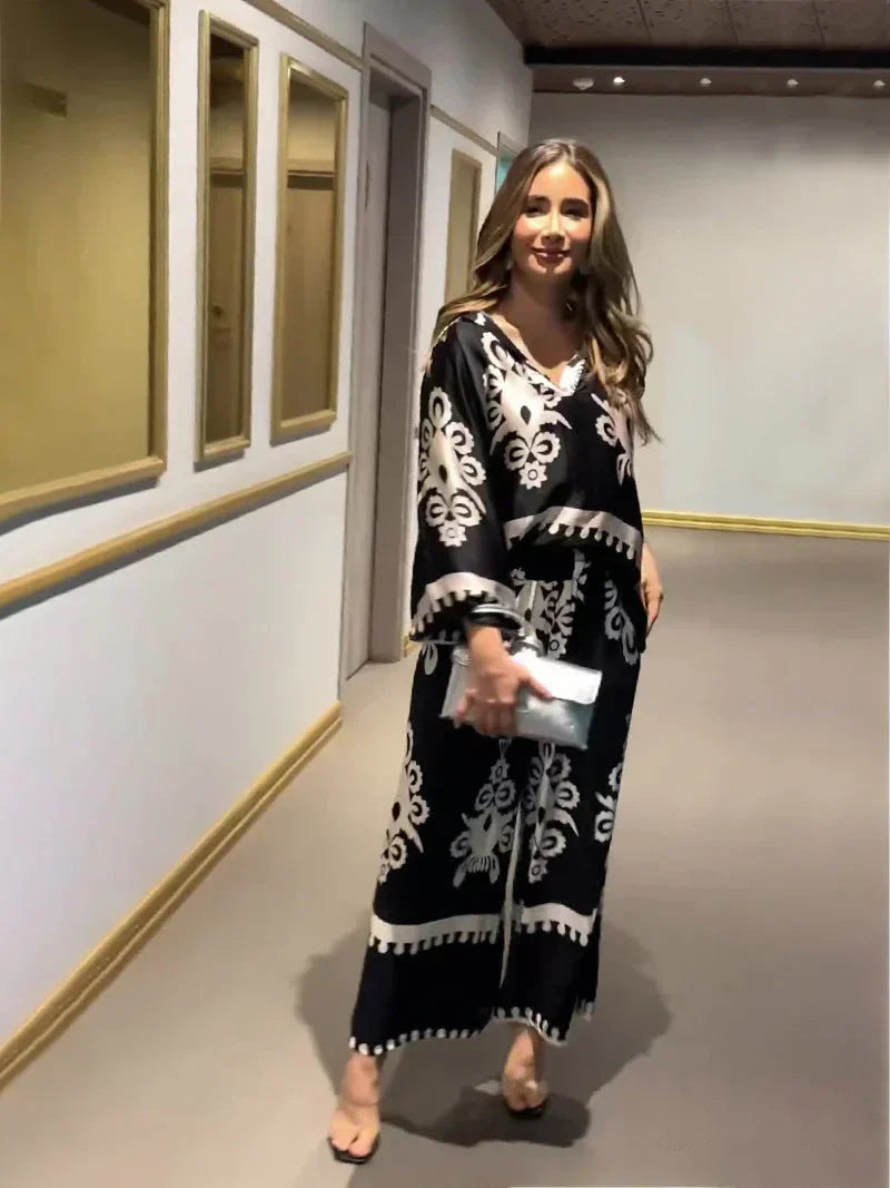 irregular print trousers suite