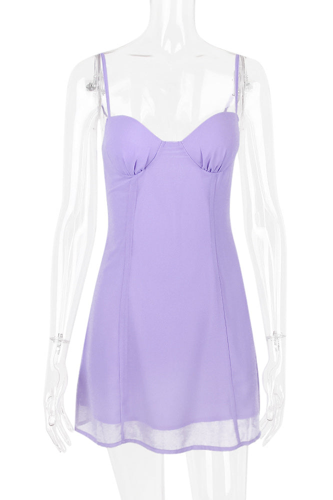 Lilac Sweetheart Spaghetti Strap Bustier Fit Flare Mini Dress