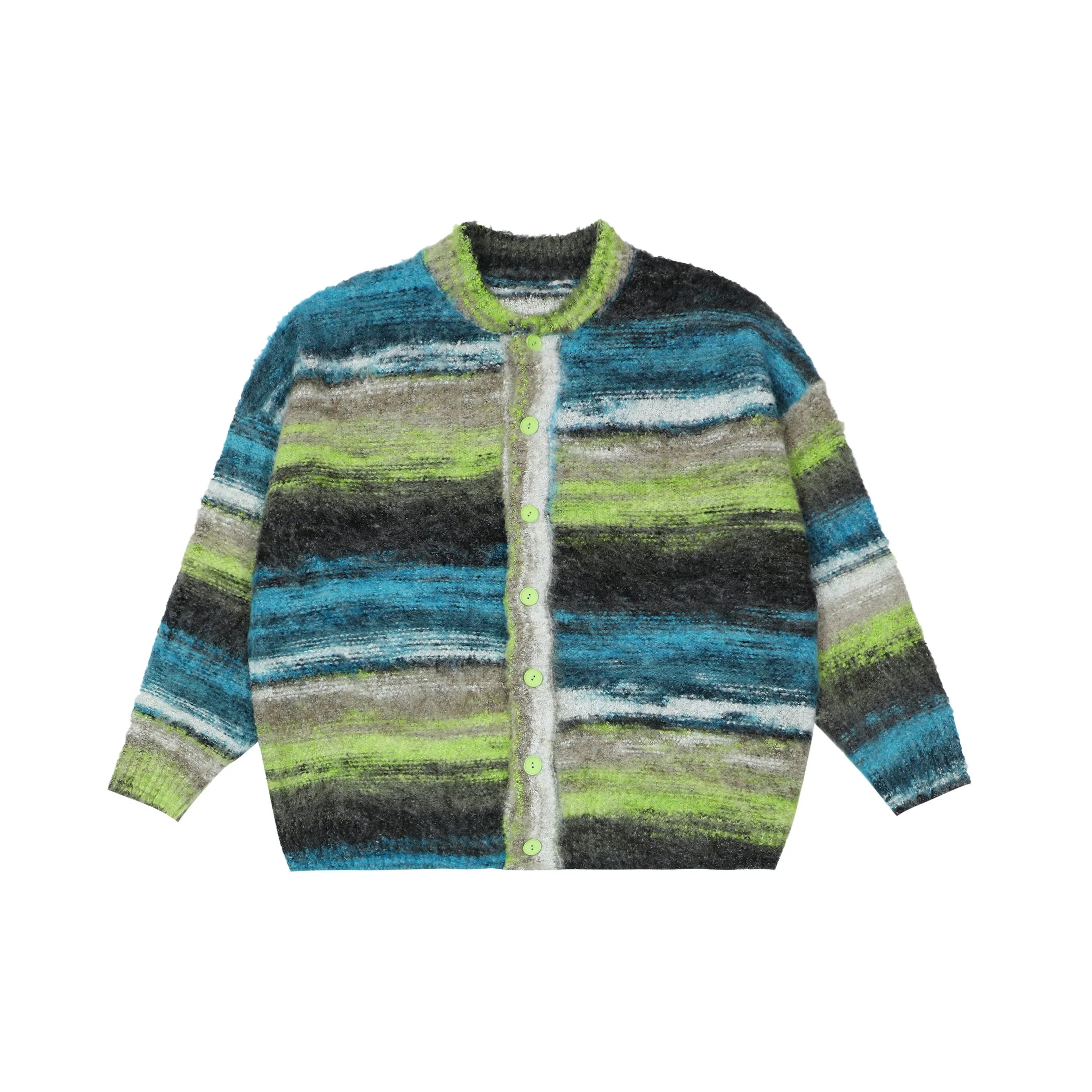Oversized Fuzzy Striped Button-Up Cardigan