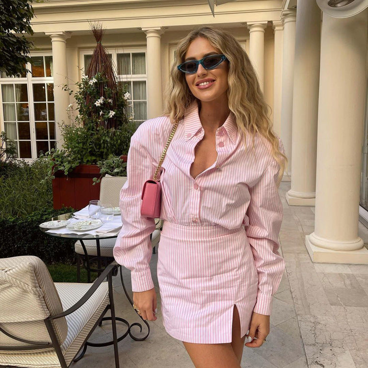 Fresh Pink Striped Two Piece Set