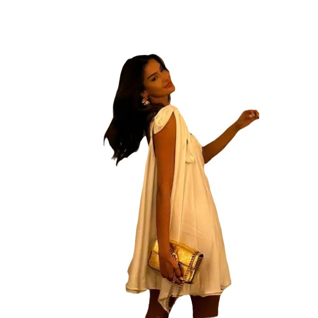 One Shoulder Twist Front Cutout Swing Mini Dress 10