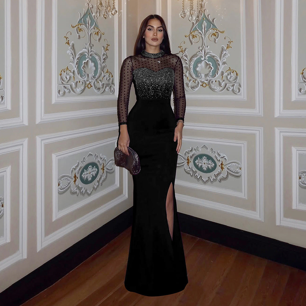 Mysterious Black Sequin Sheer Gown