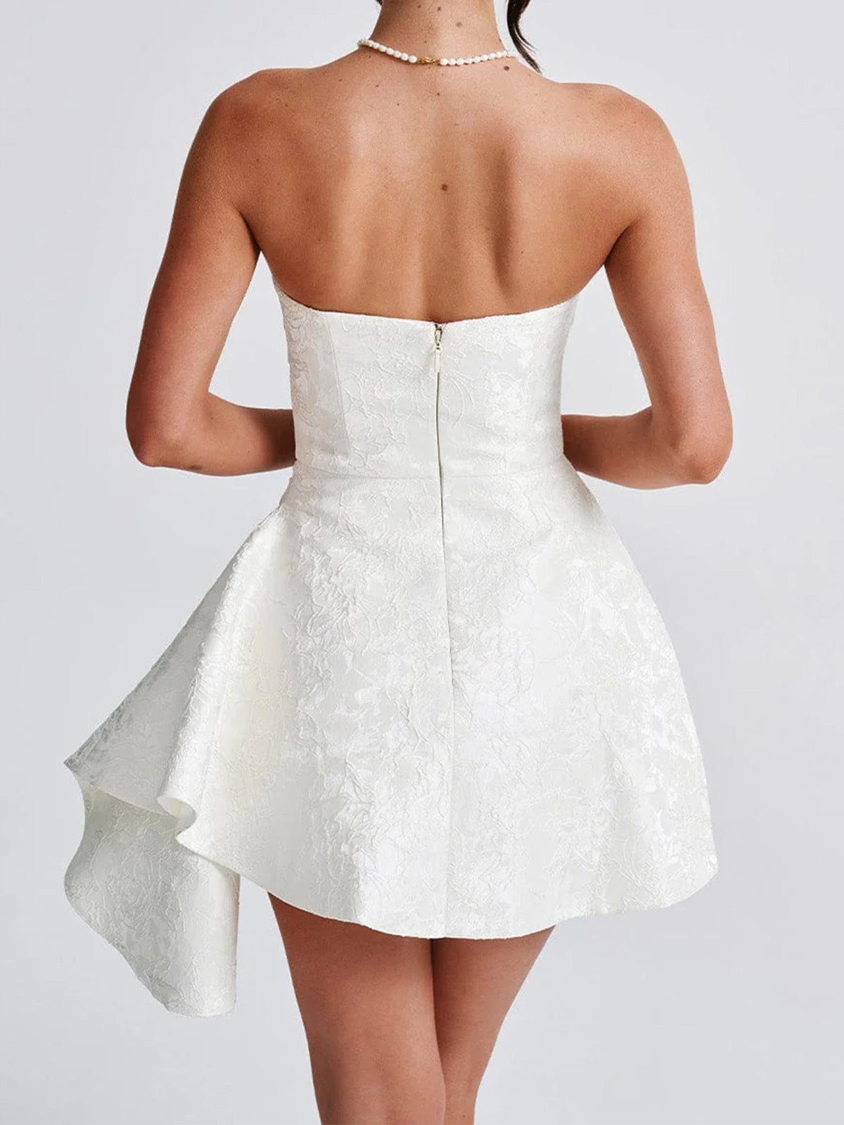 Strapless Floral Jacquard Ruched A-Line Mini Dress 7