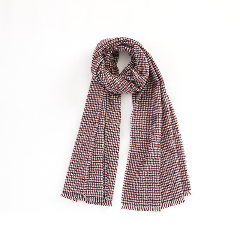 Retro Colorblocked Checkered Soft Comfortable Warm Houndstooth Scarf