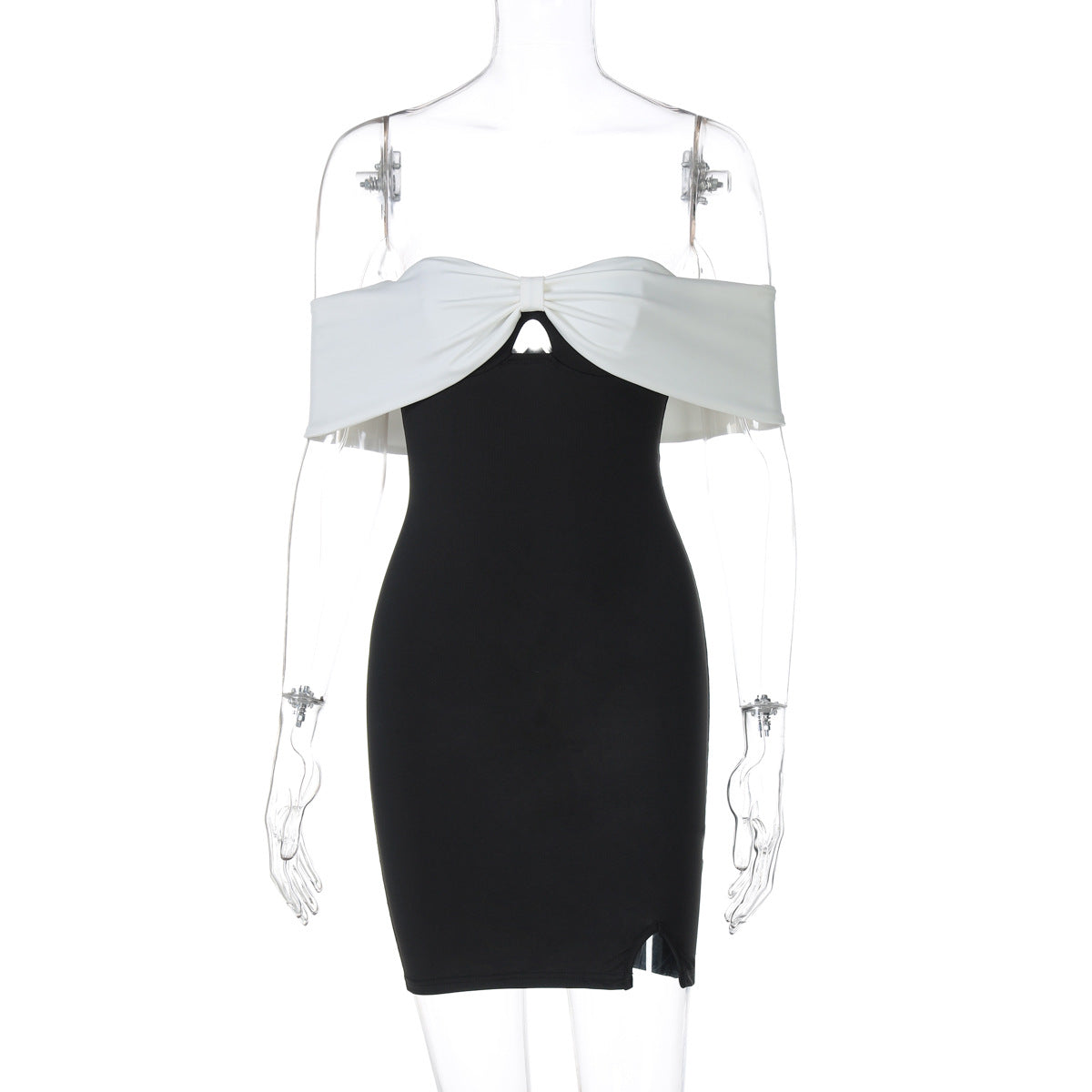 off Neck Contrast Color Tube Top Elegant Dress Slim Fit