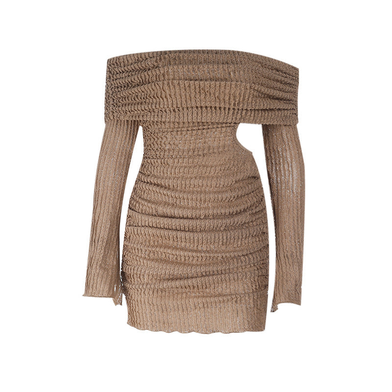 Chanel style textured knitted one-shoulder dress
