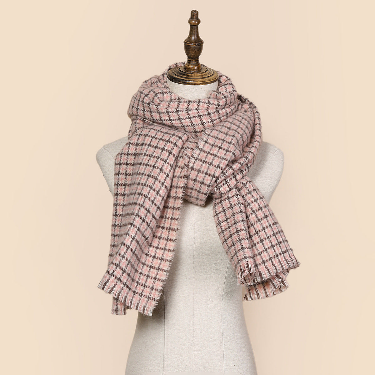 Retro Colorblocked Checkered Soft Comfortable Warm Houndstooth Scarf