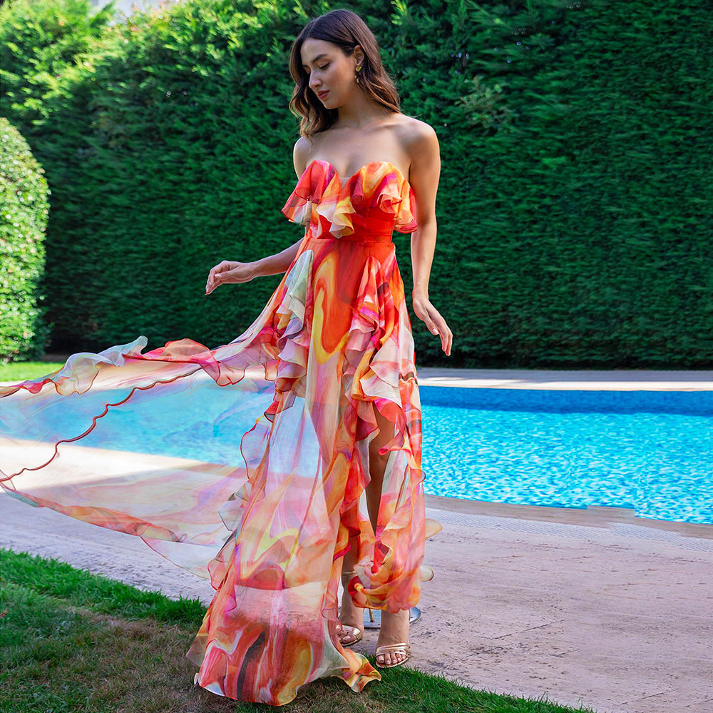 Swimsuit Ruffled One Piece Swimsuit Beach Vacation Women Average Size Order