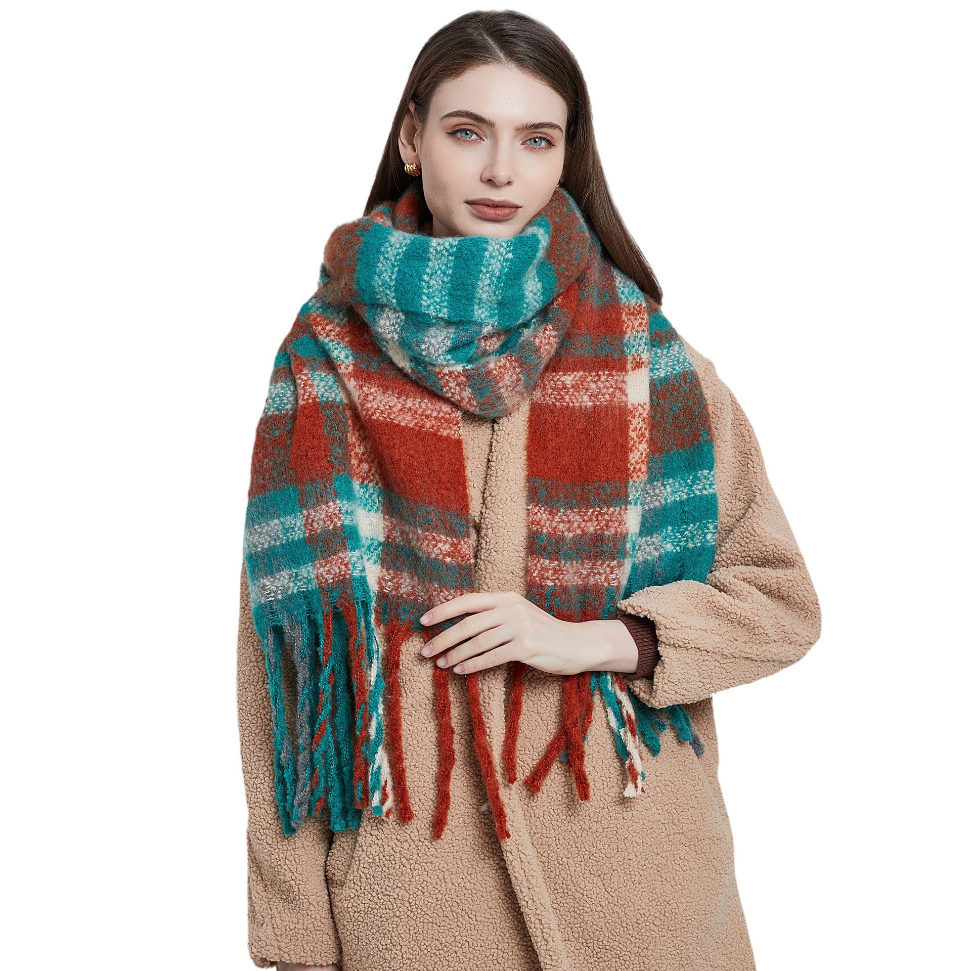 New Autumn Winter Thickened Coarsetassel Plaid Warm Scarf