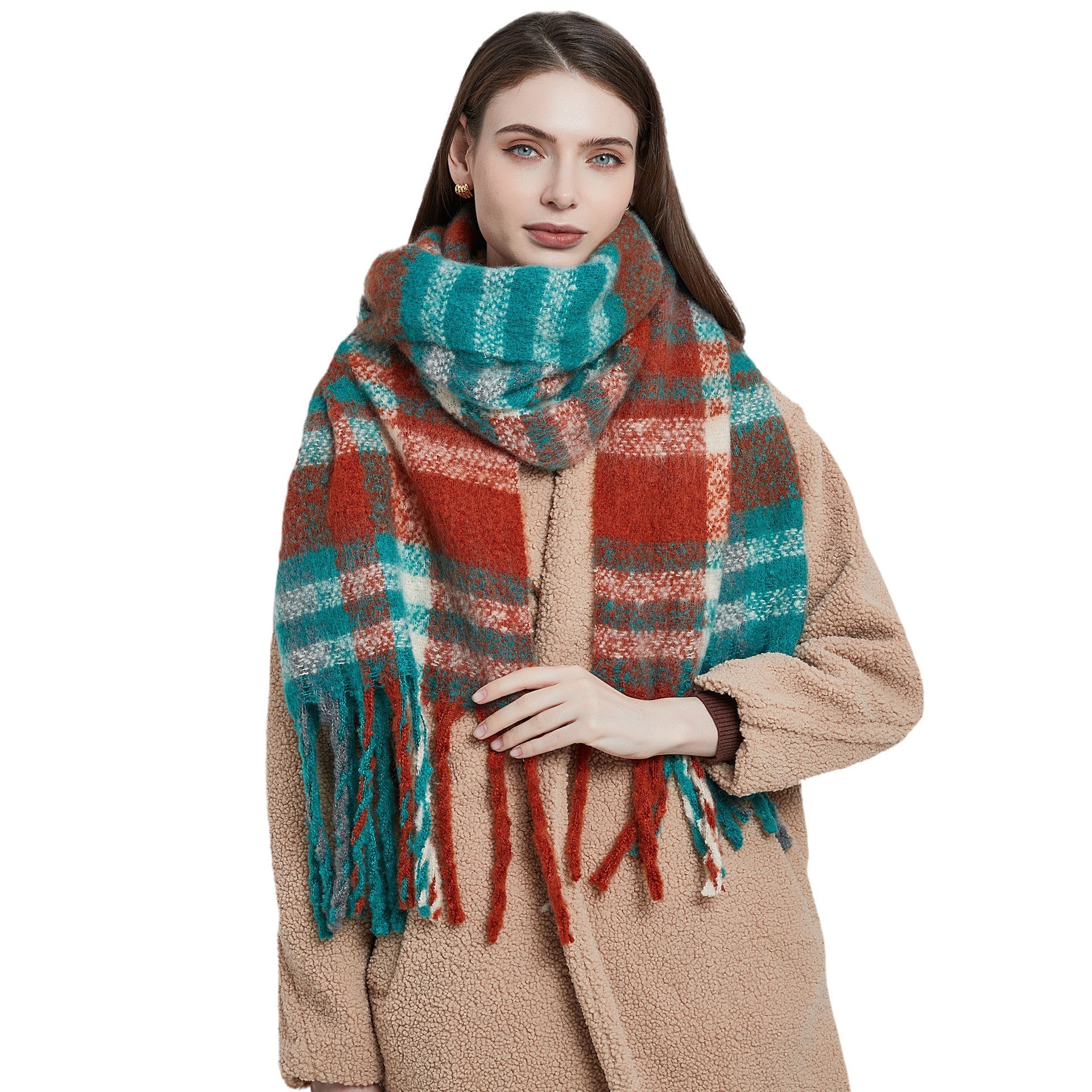 New Autumn Winter Thickened Coarsetassel Plaid Warm Scarf