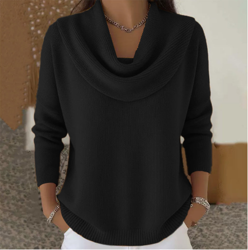 Cowl Neck Long Sleeve Ribbed Knit Sweater 3