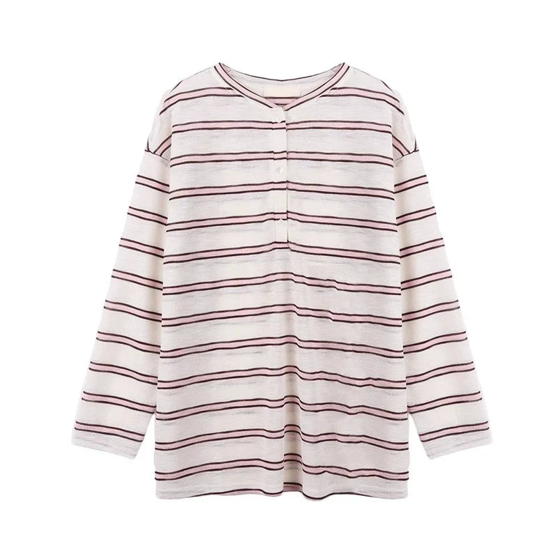 Striped V-Neck Long Sleeve Sweatshirt