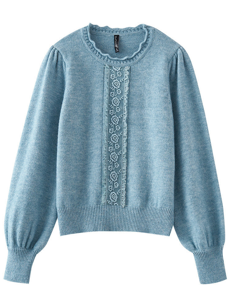 Lace Trim Crewneck Knit Sweater �Elegant Commuter Style