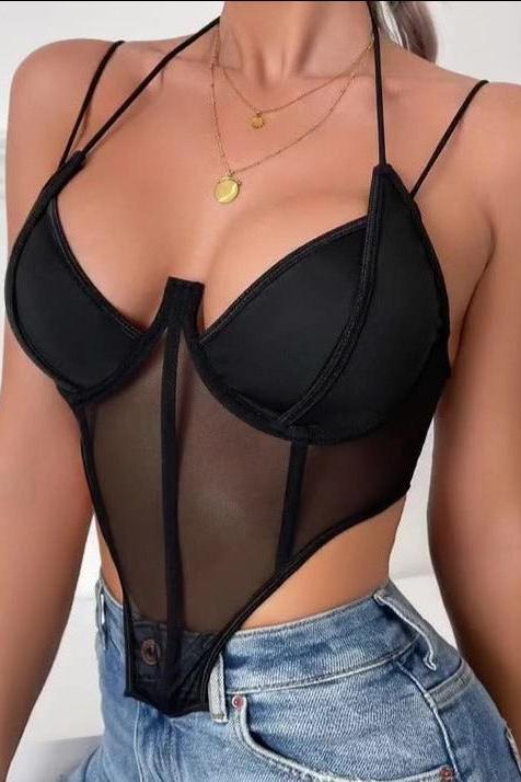 American Mesh Perspective Fishbone Corset top