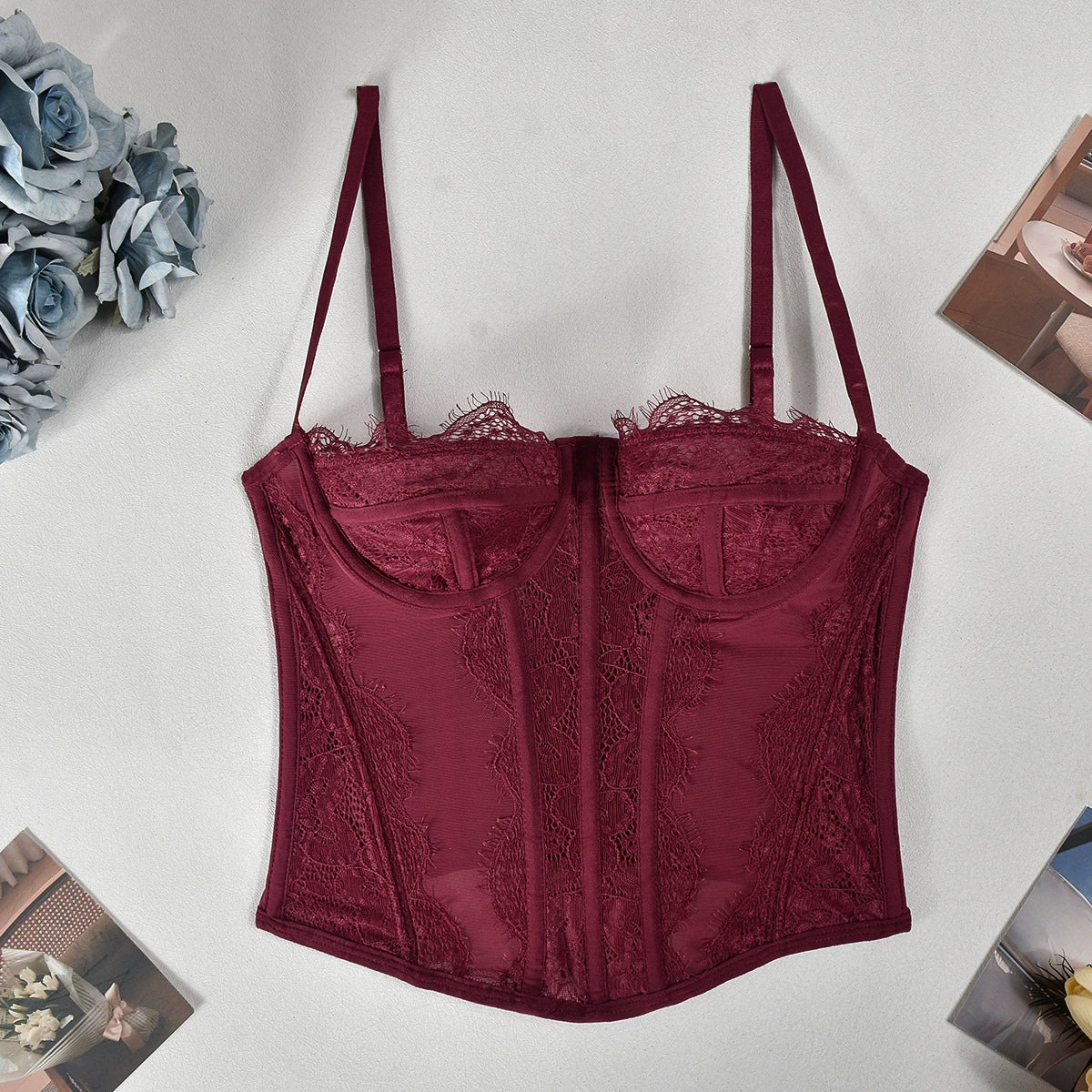 Semi-Sheer Spaghetti Strap Lace Corset