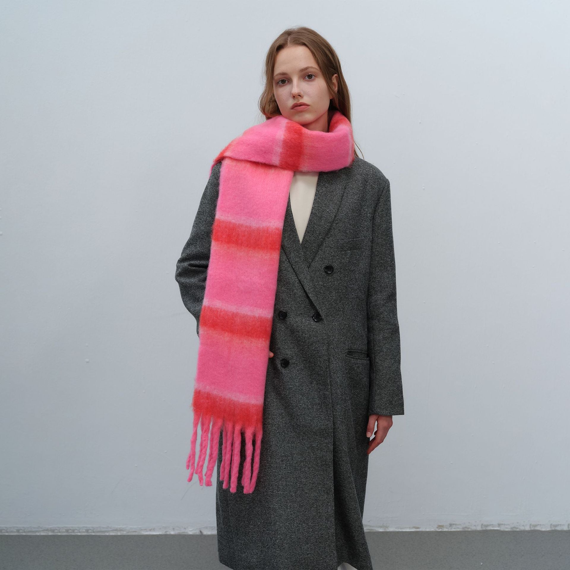 Thickened Warm Simple Striped Imitationmohair Plaid Scarf