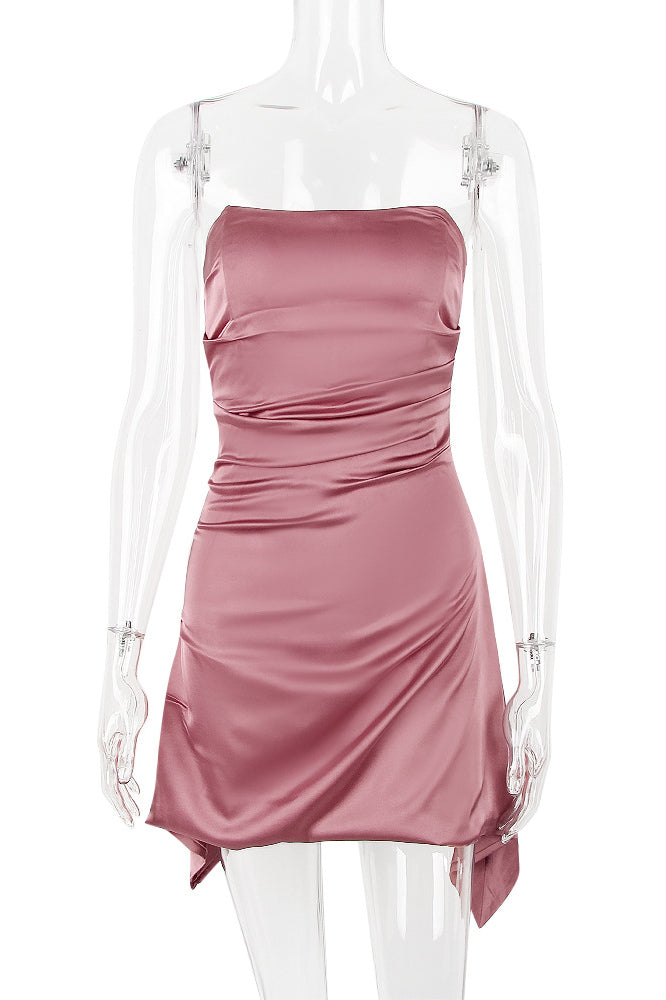 Rose Strapless Satin Ruched Corset A-Line Mini Dress 3