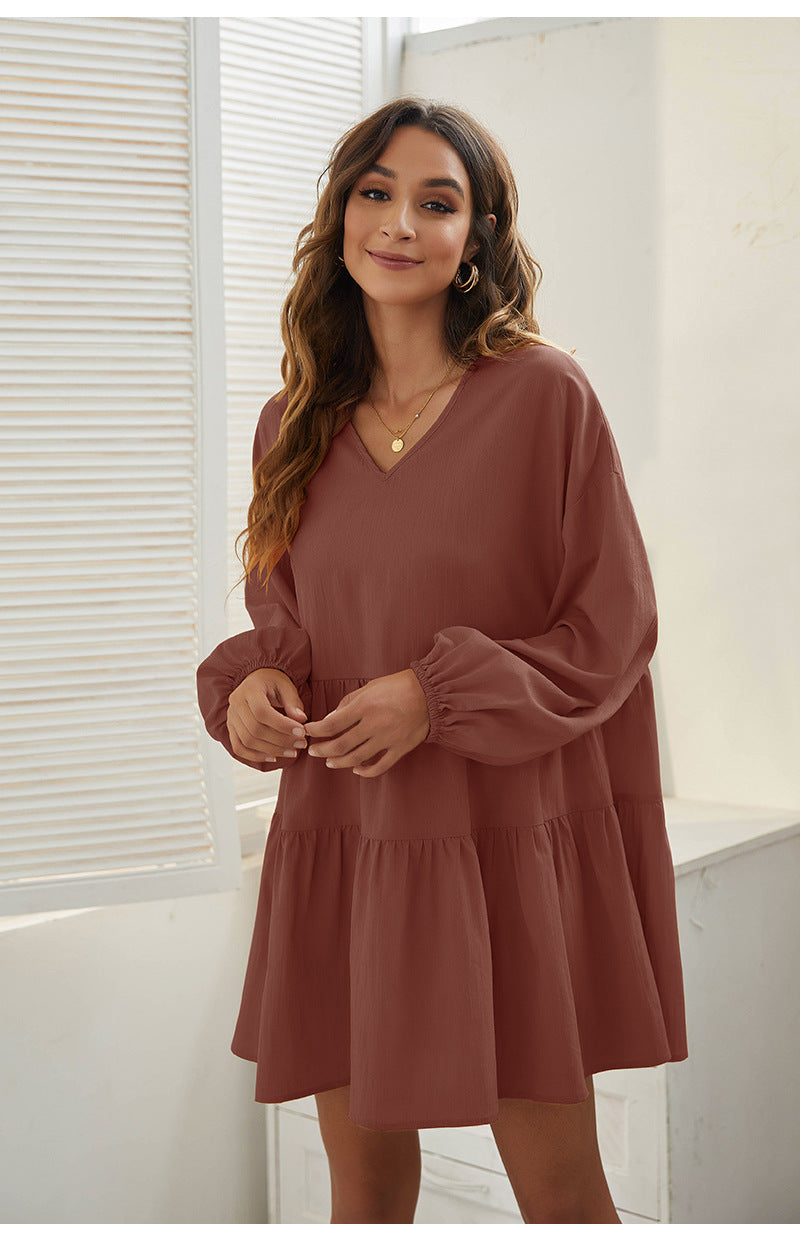 From Autumn To Spring Cotton Babydoll Dress Soft Rust