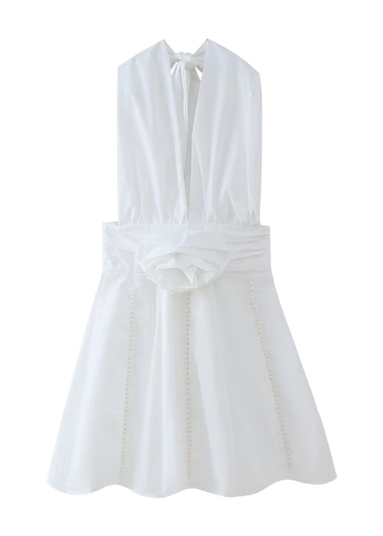Rosalie Halter Neck Mini Dress with Pearl Details