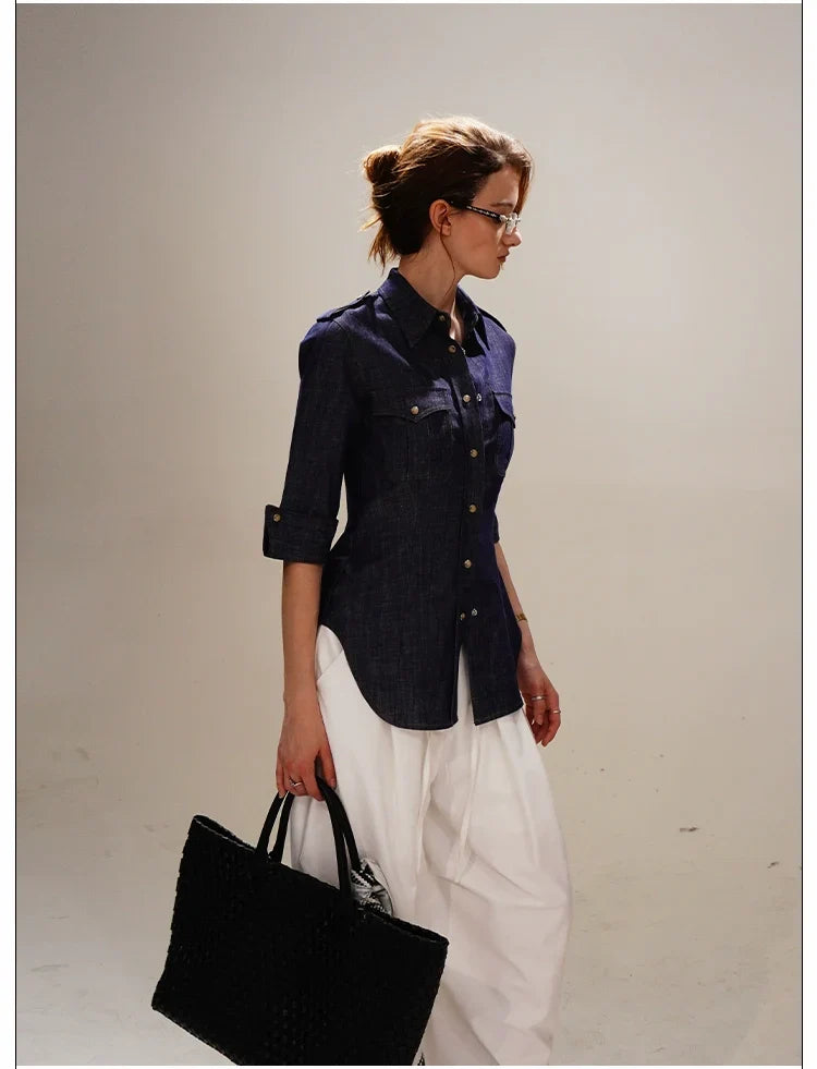 Military-Style Denim Shirt