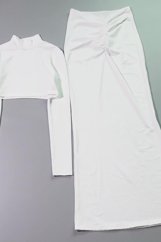 Casual Long Sleeve Stand Collar Long Skirt Suit