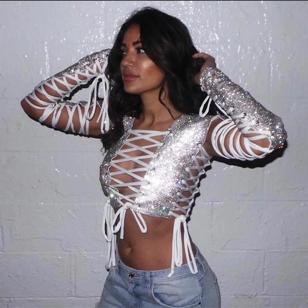 Night Edgy Lace-Up Crop Top