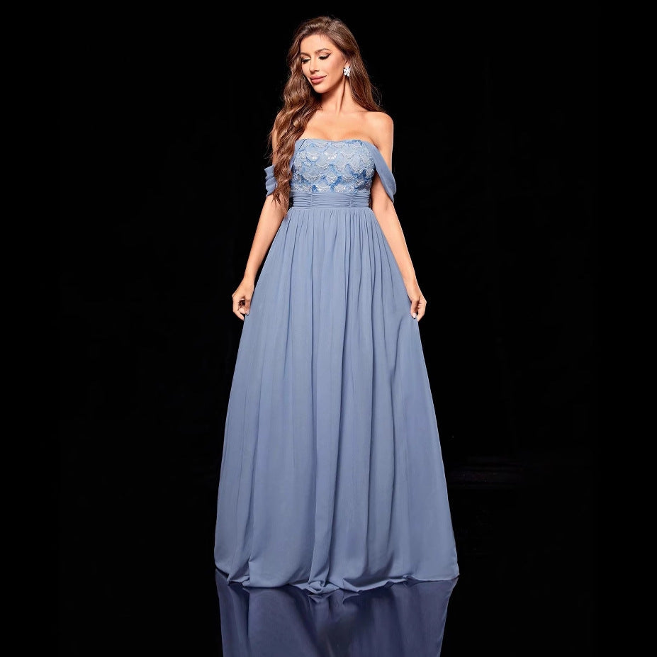 Off Shoulder Tube Top Evening Dress Annual Meeting Host Birthday Party Evening Dress for