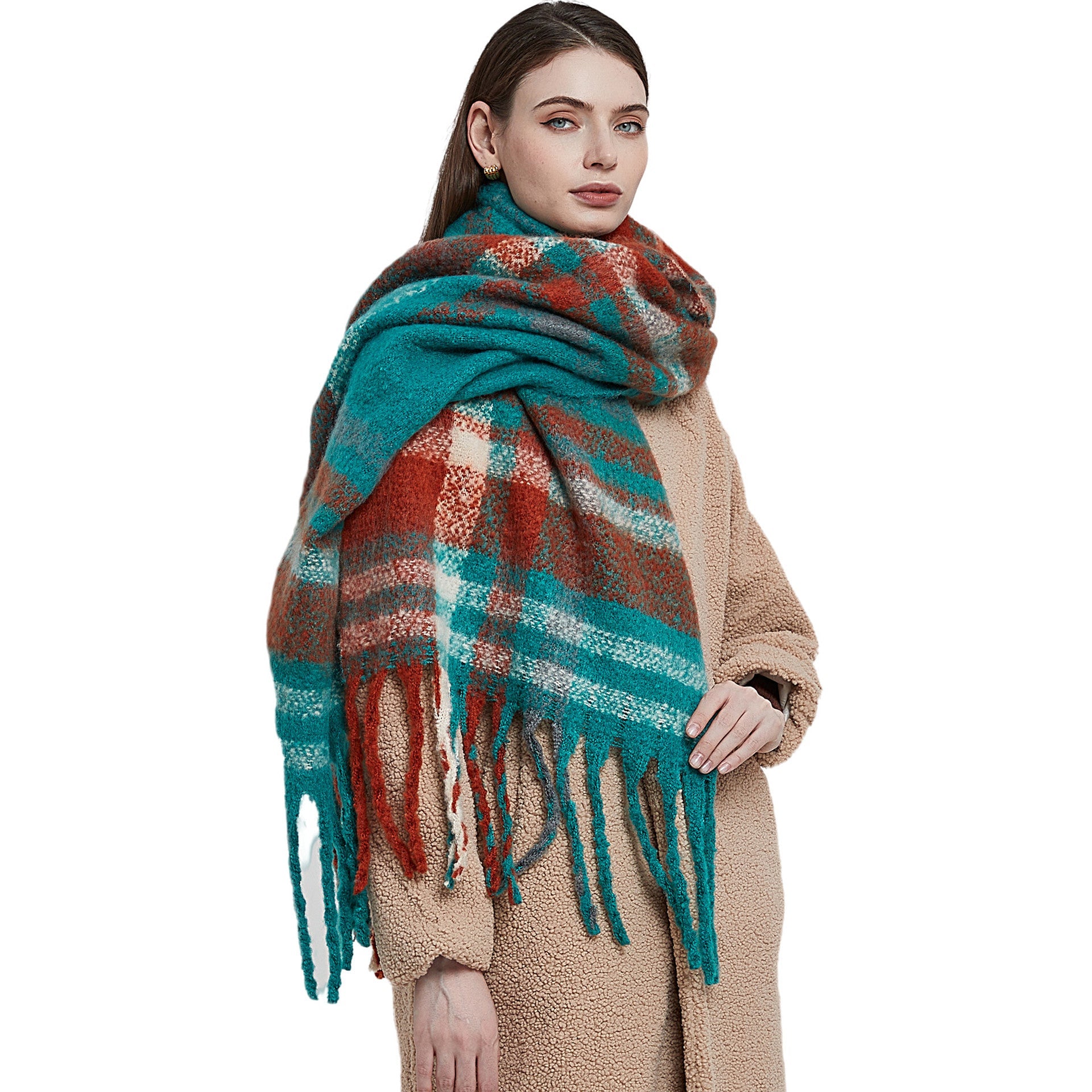 New Autumn Winter Thickened Coarsetassel Plaid Warm Scarf