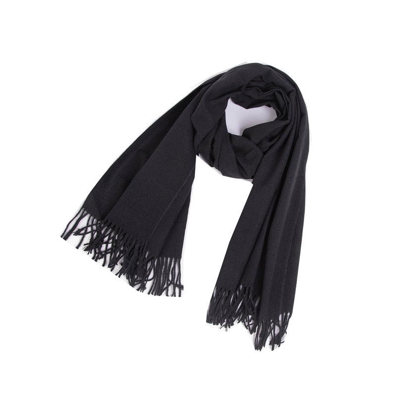 New Autumn Winter Fullpolyester Tassel Solidcolored Versatile Scarf