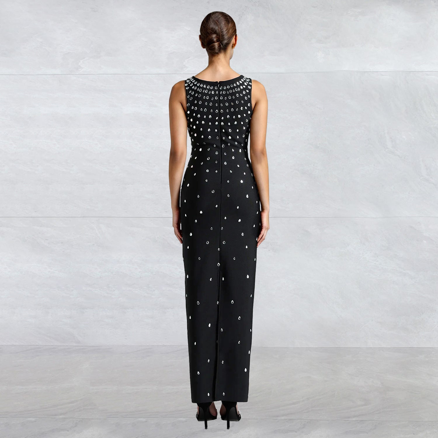 Rhinestone U-Neck Sleeveless Hip Dress