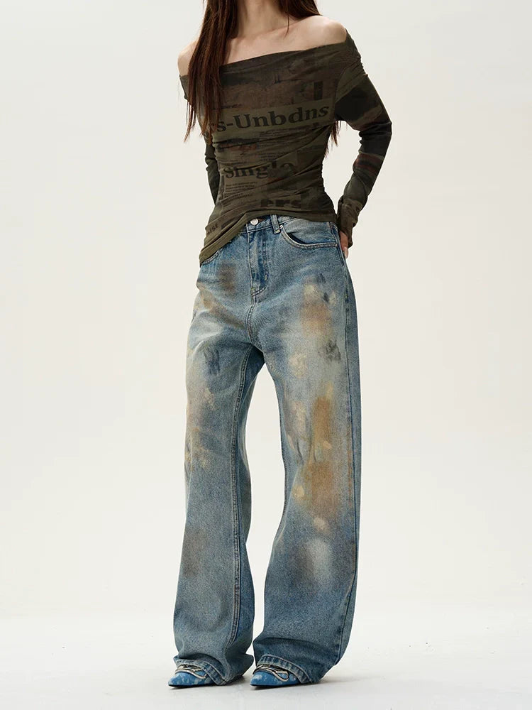 Distressed Blue Wide Leg Baggy Jeans