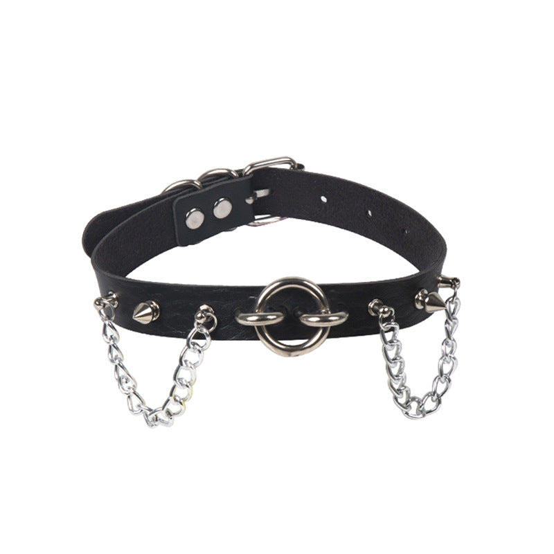 Personality Oring Rivet Chain PU Necklace
