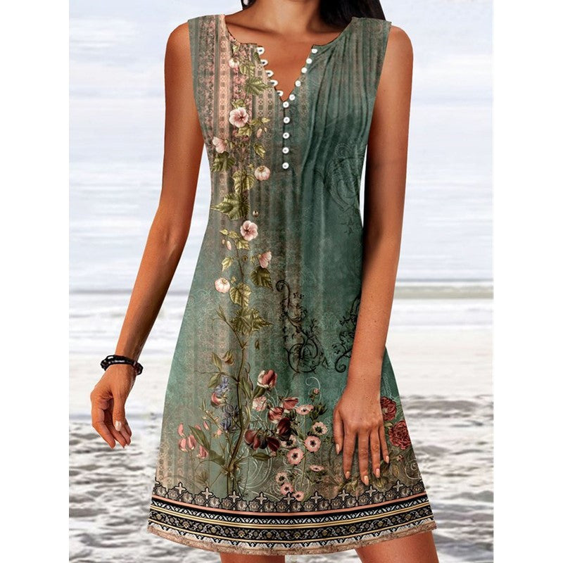 Yareli Exclusive Floral Elegance V Neck Mini Swim Dress Designer Edit