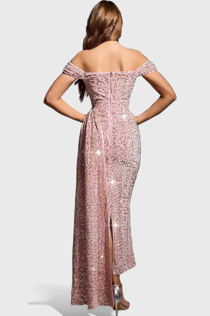 Off-Shoulder Sweetheart Sequin High Slit Mermaid Maxi Gown 2