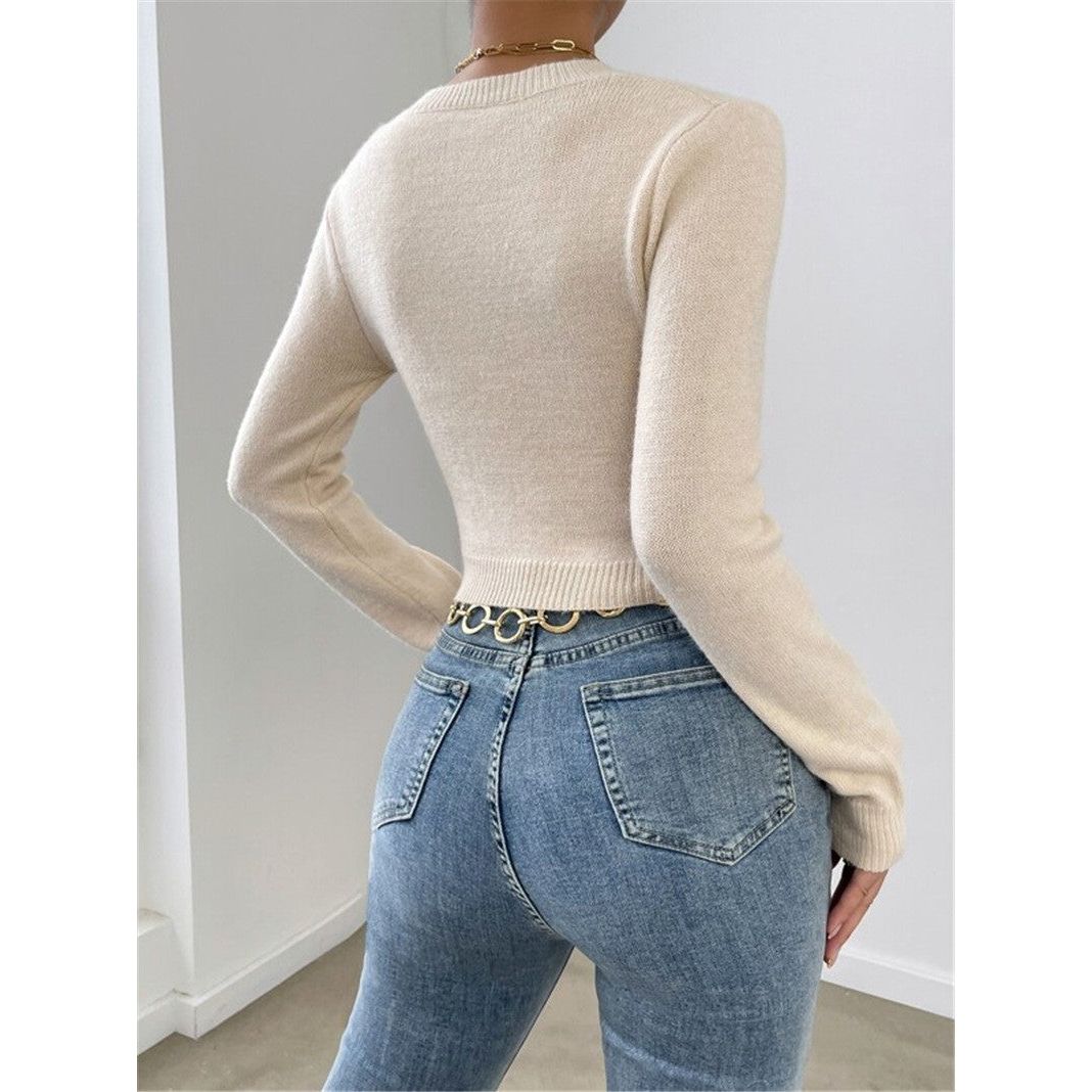 Slim Round Neck Knitted Top Sweater