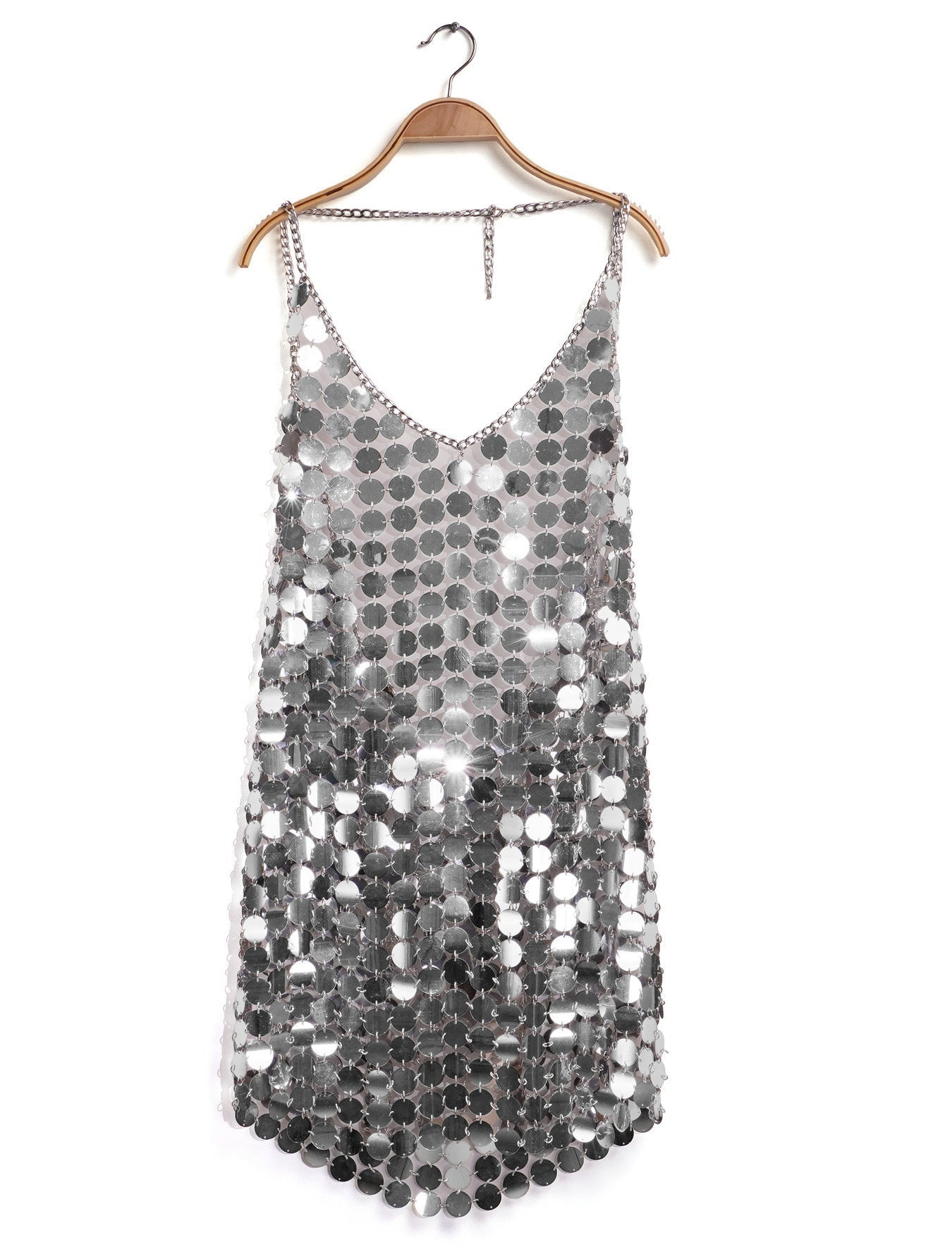 Party Glamorous Shiny Disc Mini Dress