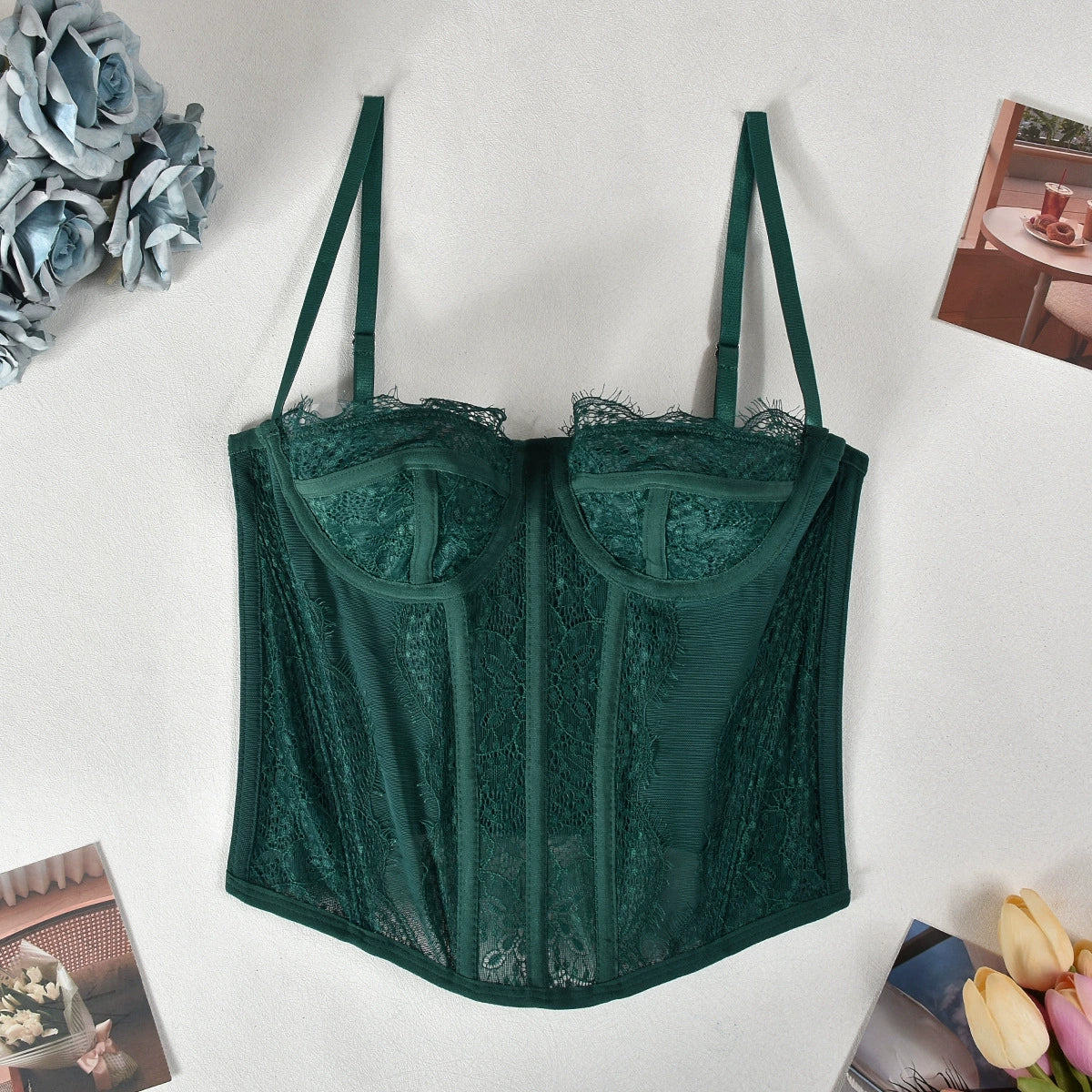 Semi-Sheer Spaghetti Strap Lace Corset