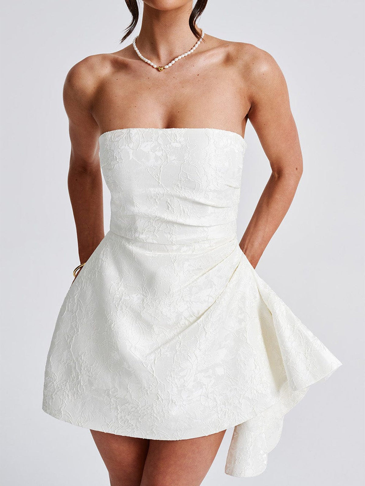 Strapless Floral Jacquard Ruched A-Line Mini Dress 2
