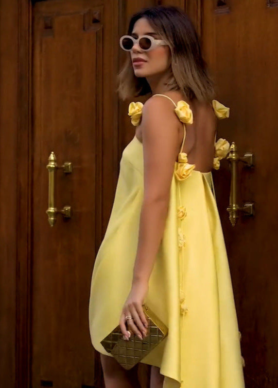 Aurora - Floral Accent Open-Back Mini Dress