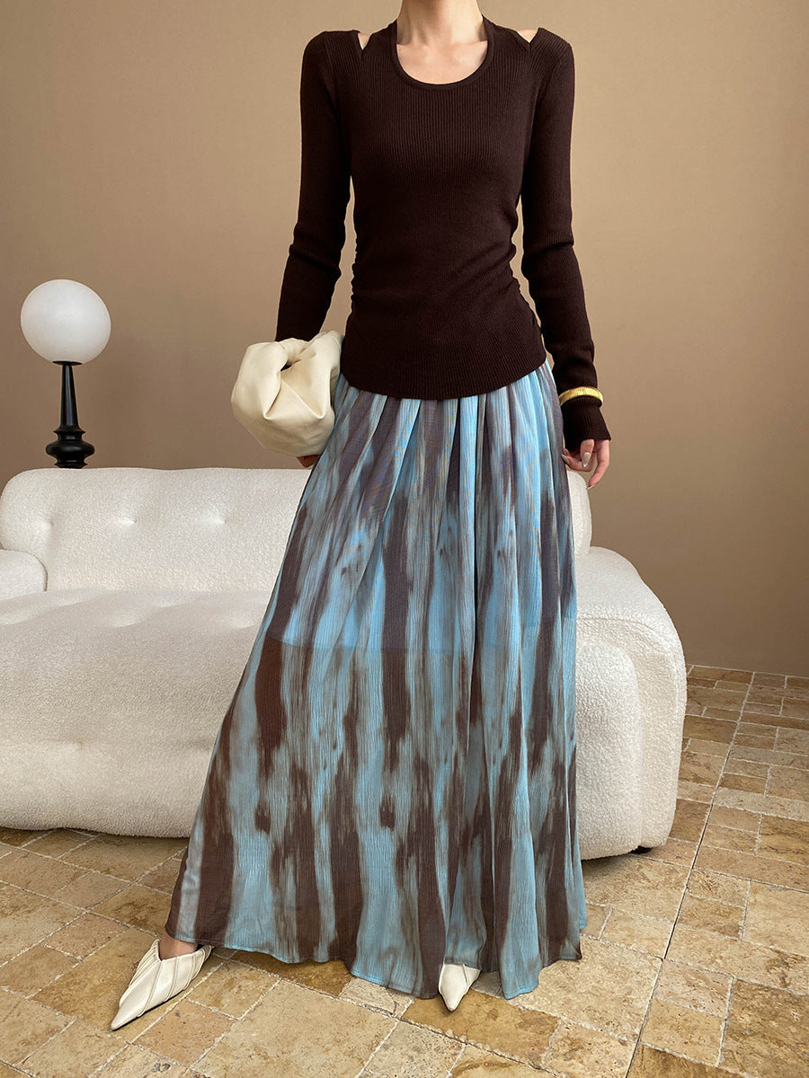 Neck halter exposed shoulders knitted sweater