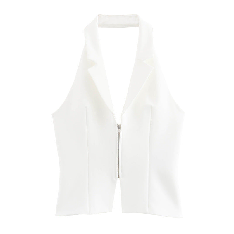 Canvas Halter Neck Backless Lapel Vest