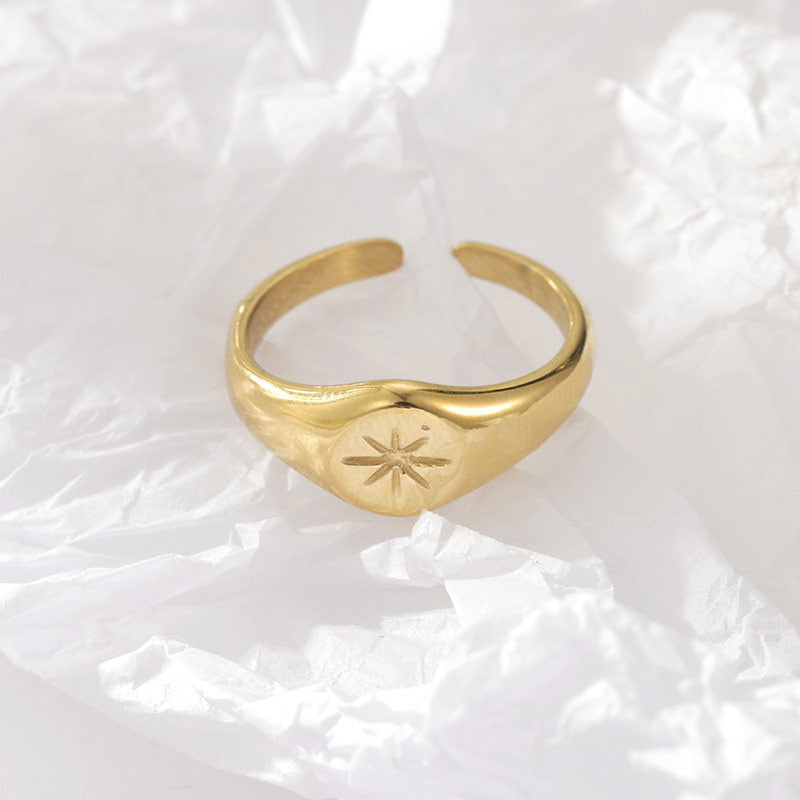 Titanium Steel Gold Plated Eight-Pointed Star Rings Gold / 6