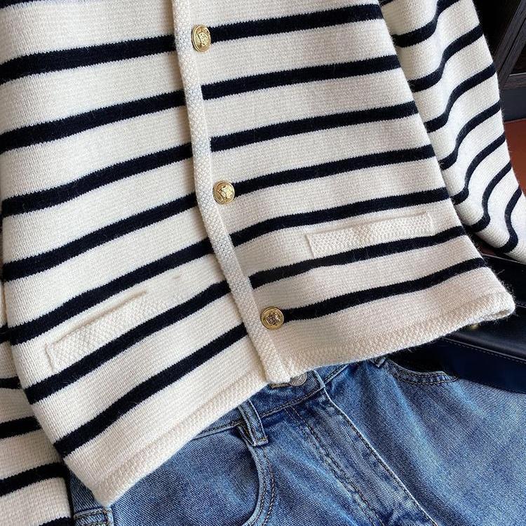Striped Contrast Trim Knit Cardigan