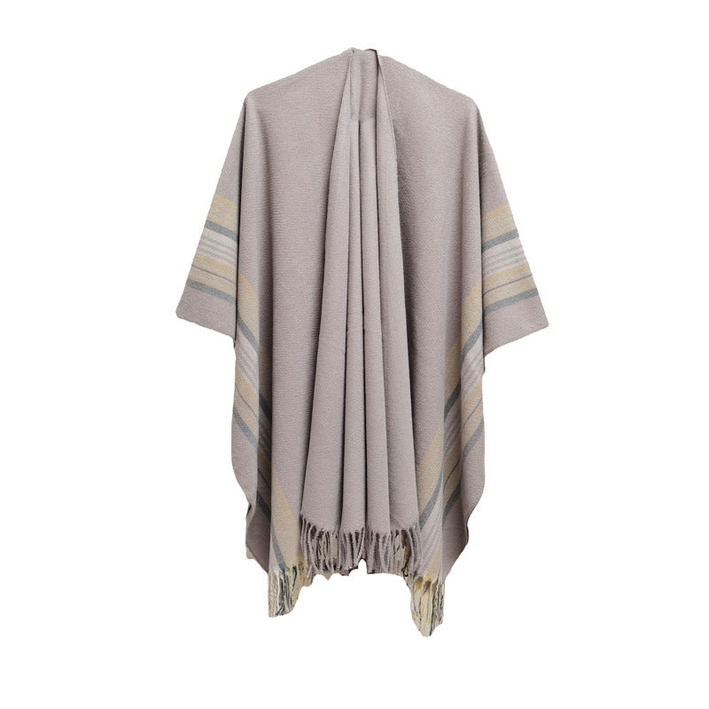 New Europeanstyle Simple Fashionable Split Polyester Striped Scarf