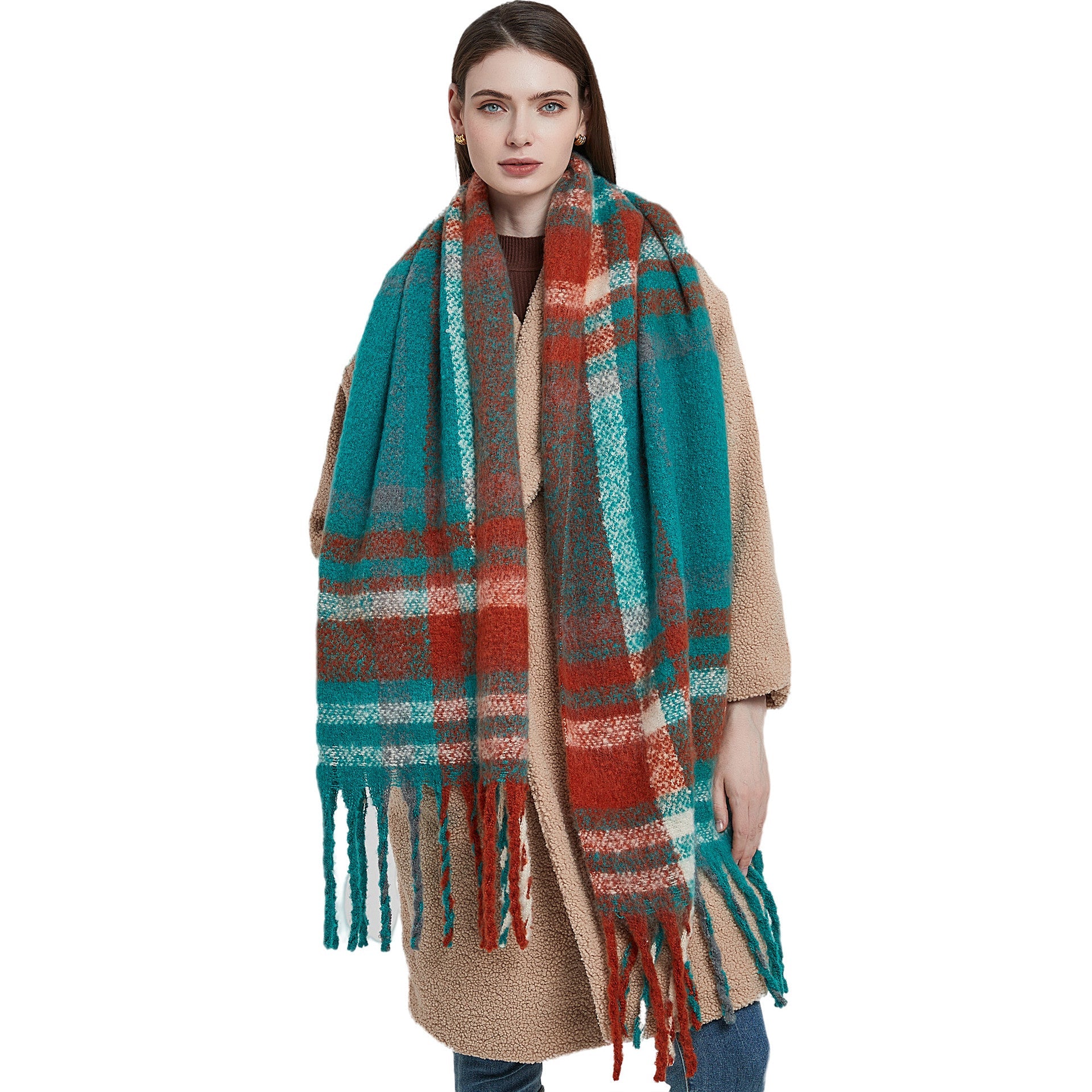 New Autumn Winter Thickened Coarsetassel Plaid Warm Scarf