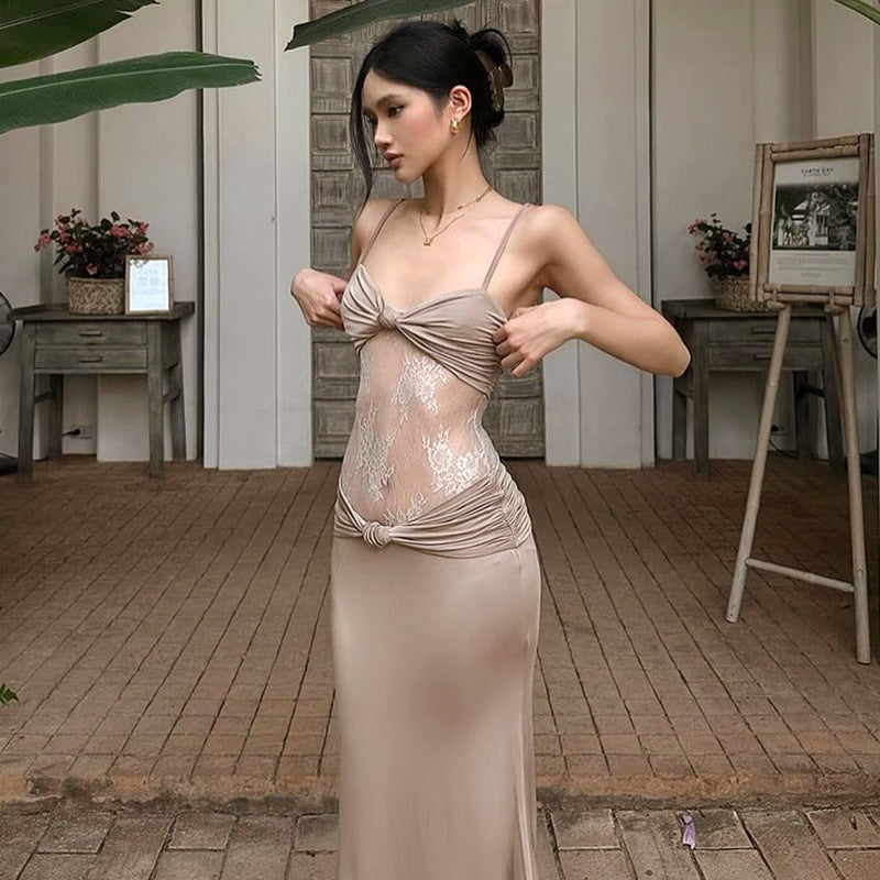 Soft Nude Lace Maxi Dress