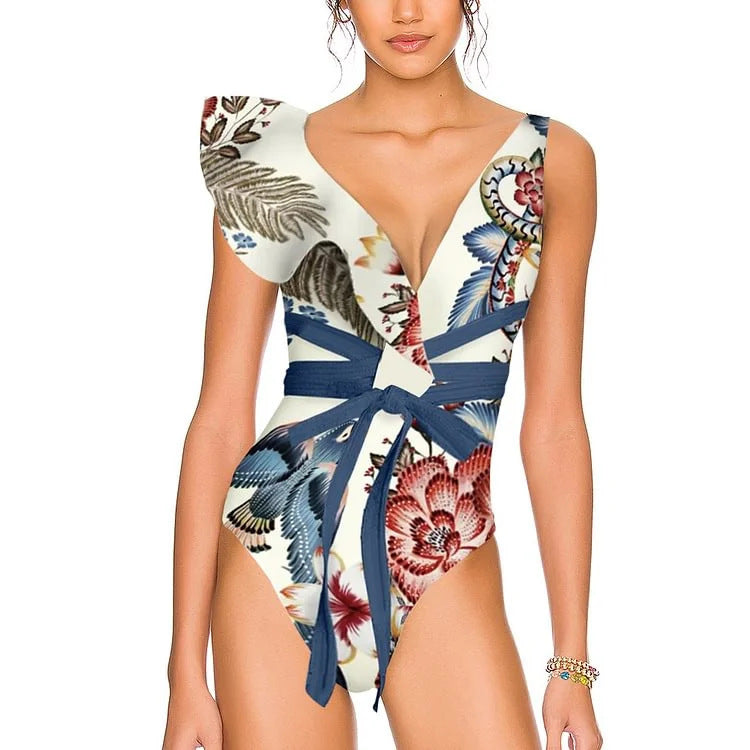One Shoulder Ruffled Strap One Piece Swimsuit Women Set Dress Swimsuit